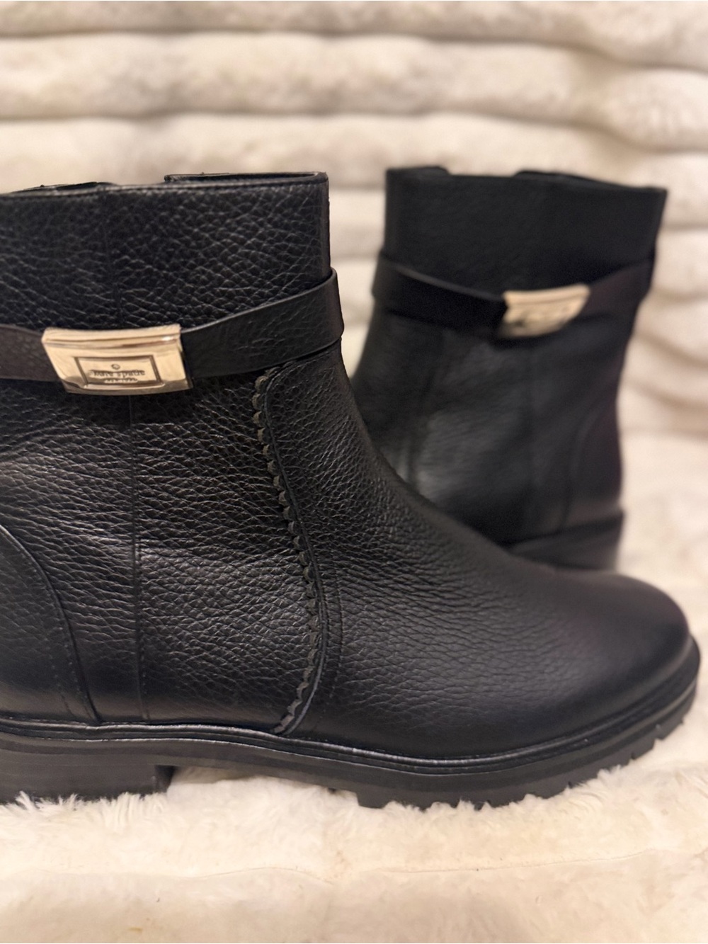 kate spade Black Leather Ankle Booties with Gold Accent